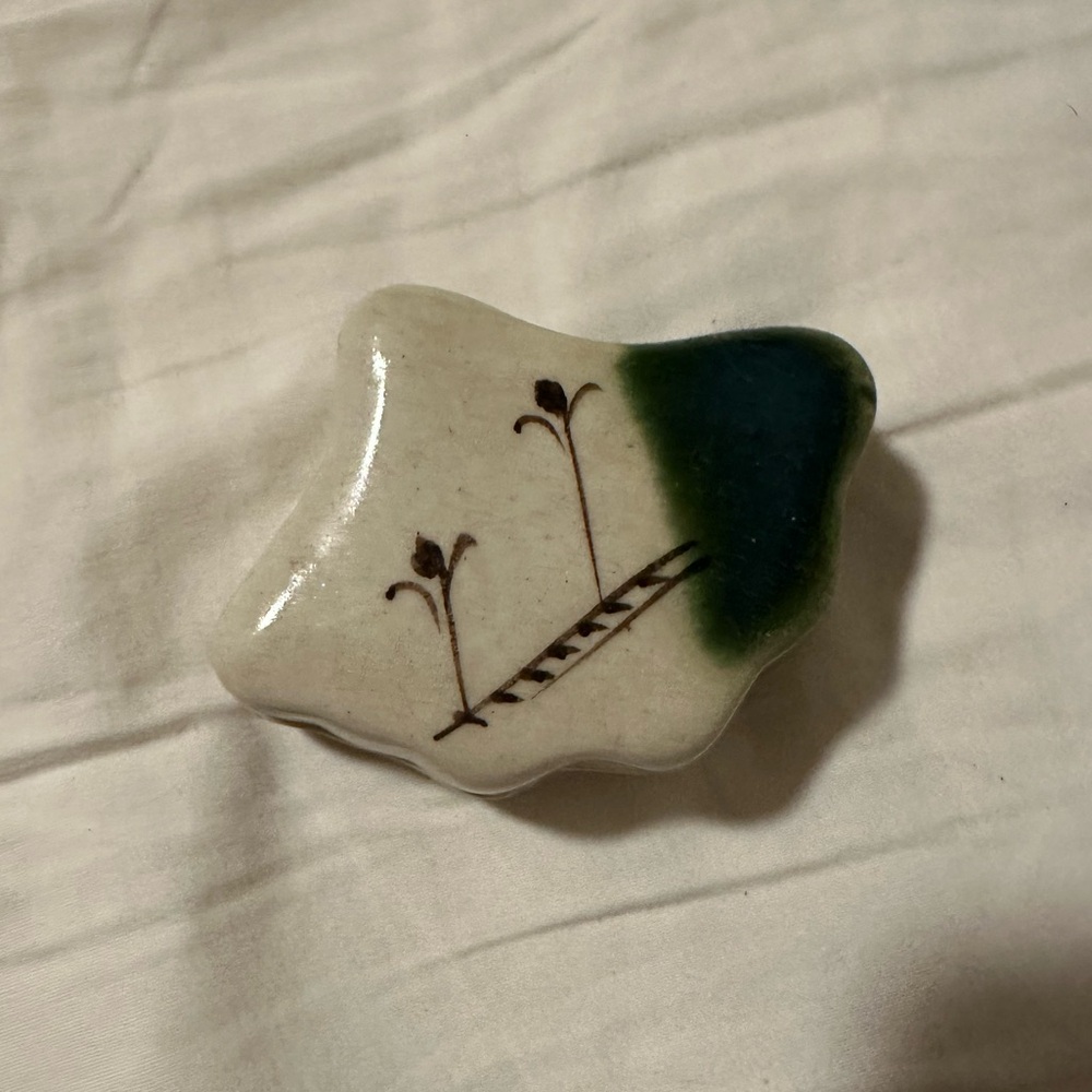 Japanese Ceramic Oribe Ware Incense Container, also known as a Kogo.